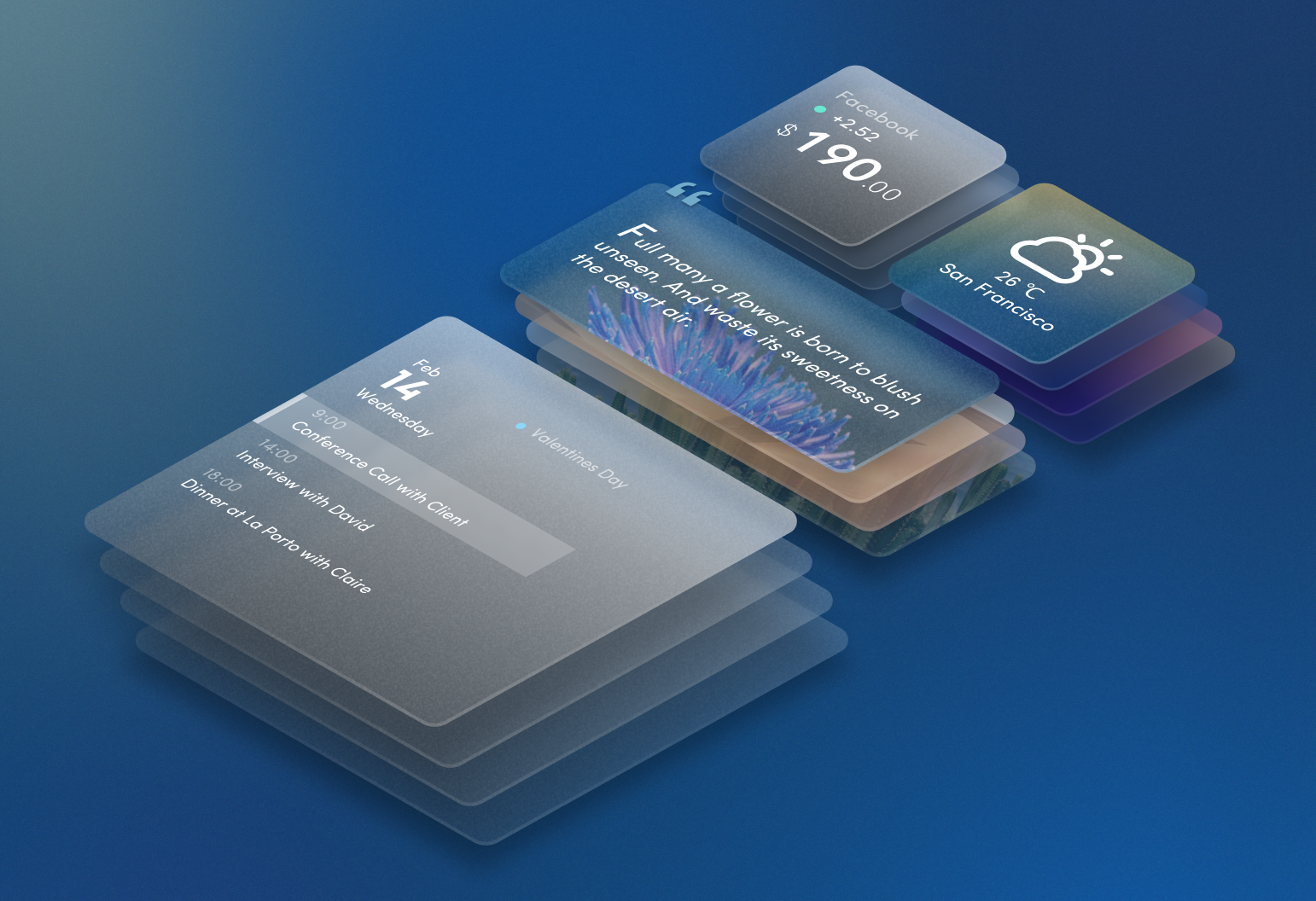 Each widget is a stack of cards that rotates.