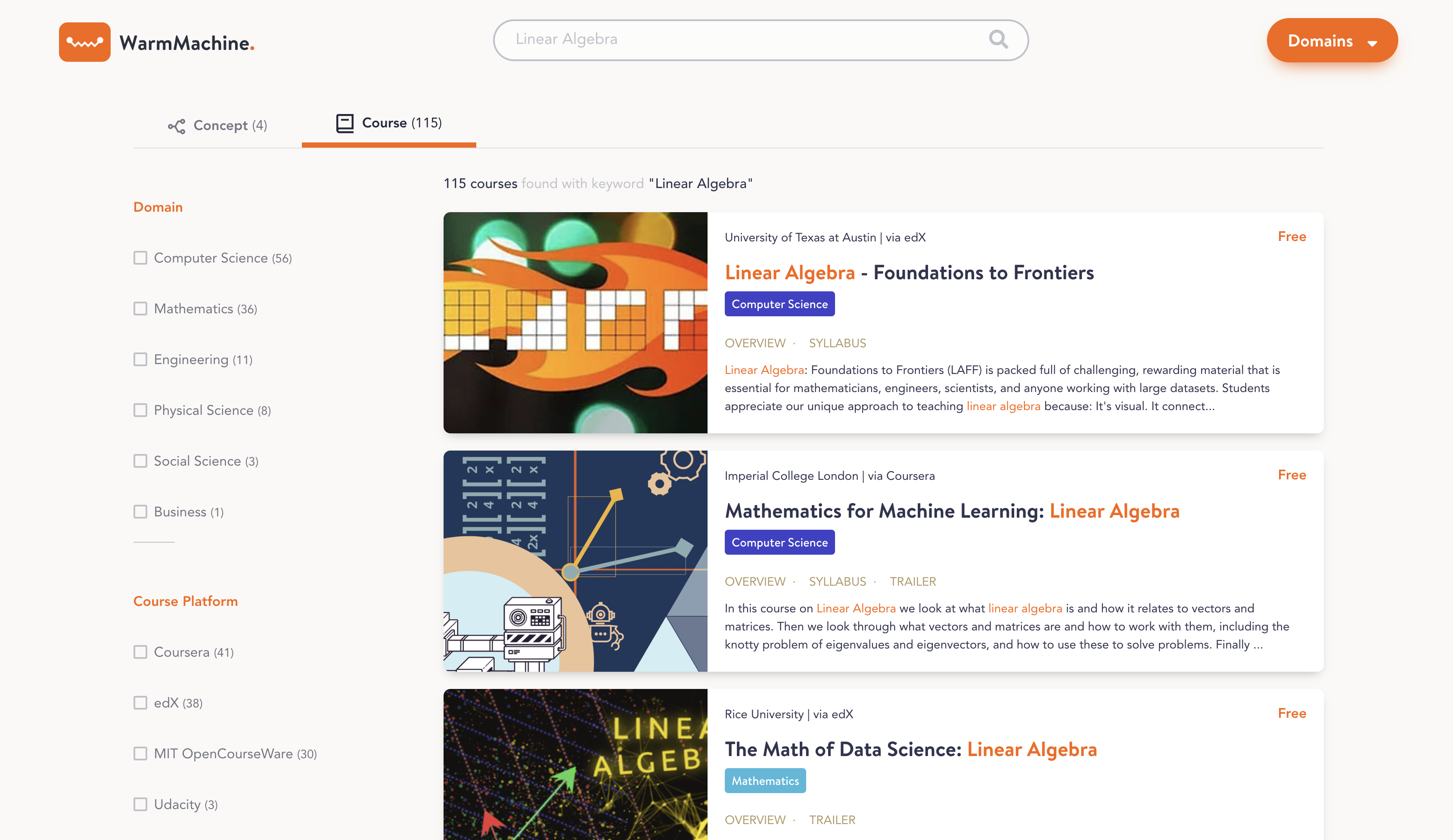 WarmMachine curates 13,000+ open online courses across mainstream MOOC platforms